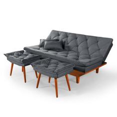 Sofá Cama Caribe + Duas Banquetas Rubi - Essencial Estofados, Cinza