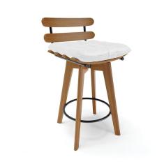 Banqueta Giratória Costela Corino Base Madeira Branco