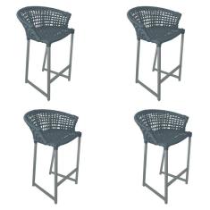 Kit 4 Banquetas Reis Em Corda Náutica E Base Em Alumínio Cinza Para área Gourmet Externa Cinza Cinza