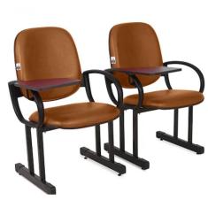 02 Cadeiras Para Auditório Com Prancheta Linha Dallas Auditório Marrom