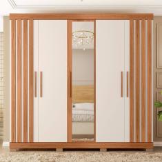 Guarda Roupa Casal 5 Portas Com Espelho Marta Marrom Caemmun