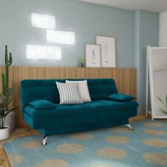 Sofá-Cama Casal 3 Lugares Autenticidade Suede Azul Turquesa