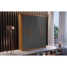 Guarda Roupa Solteiro 4 Portas 2 Gavetas Dinamarca Rufato Imbuia/Grafite/Imbuia