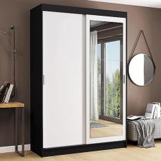 Guarda-Roupa Solteiro Madesa Tokio 2 Portas de Correr com Espelho 2 Gavetas - Preto/Branco