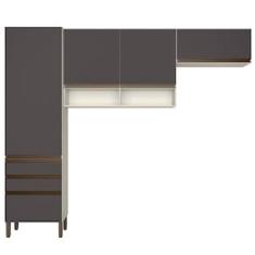 Cozinha Compacta Bartira Jaspe com 4 Portas, 3 Gavetas, 5 Prateleiras e 260,4cm de largura - Freixo/Grafite