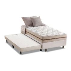 Cama Box c/Auxiliar Solteiro: Colchão Anjos MasterPocket Classic Bege + Base CRC Courano Branco(88x188)