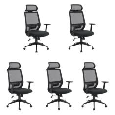 Kit 5 Cadeiras para Escritório Genebra Presidente com Nr17 Preto