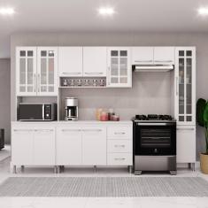 Cozinha Modulada Completa Fidelitá Viena 5 Peças 295cm 12 Portas 3 Gavetas Com Tampo Branco