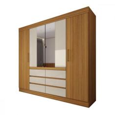 Guarda-Roupa Casal 4 Portas 6 Gavetas com Espelho Demóbile, Cinamomo/O