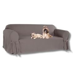Capa para Sofá de 5 lugares até 2,80m em Gorgurão Decoração Sala Protetor Pets Crianças Cor:Cinza Grafite
