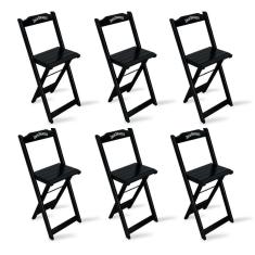 Kit 6 Banquetas Bistrô De Madeira Dobravel Jack Daniel's Preta - Cor: Preto