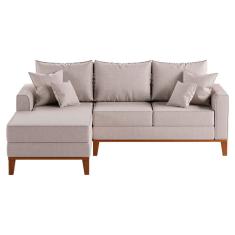 Sofá 3 lugares beny com chaise esquerdo linho bege