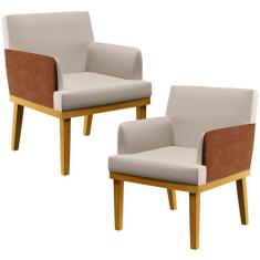 Kit 02 Poltronas Decorativas Para Sala de Estar Beatriz W01 Linho Cru 