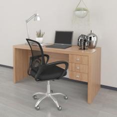 Mesa para Escritório 3 Gavetas Me4113 com Cadeira Diretor Tela Mesh Tok 3310 Amendoa