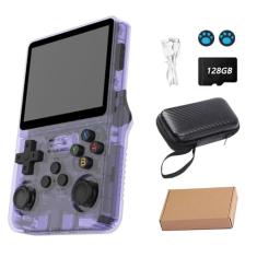 Console de video game portátil R36S Retro de 128 GB,r36s console portatil, mais de 39.000 jogos, r36s arkos, tela IPS de 3,5 polegadas,3500mAH,reprodutor de vídeo de bolso [linux] (Roxo)
