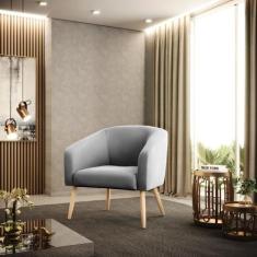 Poltrona Sala Decorativa Stella Pé Palito Natural Suede Cinza D03 - D'