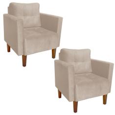 Kit 02 Poltronas Lívia Suede Bege Pés Chanfrado Drossi