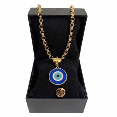 Colar Feminino Olho Grego Elo Português Grosso 6mm Banhado