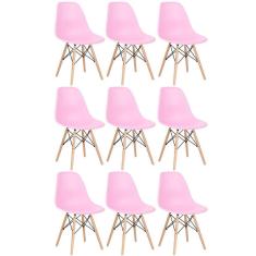 Kit 9 Cadeiras Charles Eames Eiffel Dsw Com Pés De Madeira Clara Rosa Claro