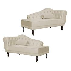 Kit 02 Divã Recamier Larissa Capitonê para Casa Suede - - Ds Estofados