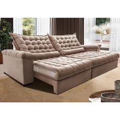 Sofá Retrátil e Reclinável 2,15m Molas Ensacadas Cama Inbox Big Space com Bordado 3d Velusoft Bege