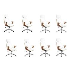 Kit 8 Cadeiras de Escritório Presidente Giratória com Apoia Cabeça Office Lisboa Branco