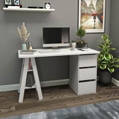 Mesa Escrivaninha 3 Gavetas e Cavalete 135Cm Branco Movelbento