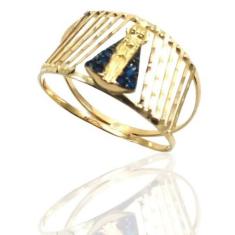 Anel de ouro 18k Nossa Senhora Aparecida raiado - Elegancy Joias, 26