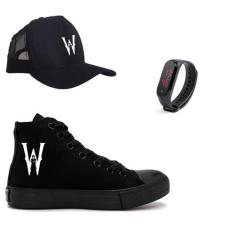 Kit Tênis Boné Relógio Da Wandinha Série Família Addams Adulto Infanti