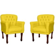 Combo Poltrona Decorativa Anita Pés Luis XV Suede Amarelo - DS Estofad