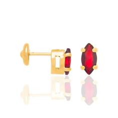 Brincos Rommanel Infantil Solitário Zircônias Navete 526195, Vermelho