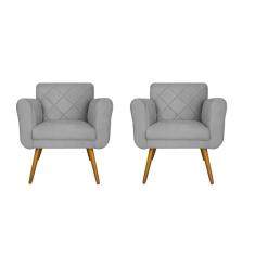 Jogo 02 Poltronas Estofadas Decorativas Para Consultório Isabella Suede Cinza- dl decor