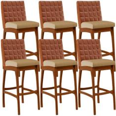 Kit 06 Banquetas Altas Sala De Jantar Fixa Mila B04 Sintético Camel Li