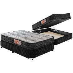 Kit Cama Box Baú Casal Pasquale 138x188 Colchão Espuma D33 Suede Black Paropas Costa Rica