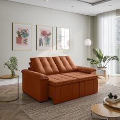 Sofá Palmeira Retrátil Reclinável Sem Caixa 3 Lugares 180cm Veludo Com Molas Cabecasa Madeiramadeira Terracota