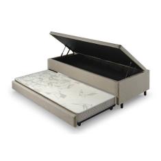 Bicama Com Baú Solteiro Reforçado Em Linho 88x188cm Bege