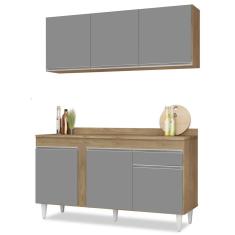 Armário Aéreo Argélia E Balcão Gabinete Para Pia Com Tampo 150cm Dakota Castanho-cinza - Lumil