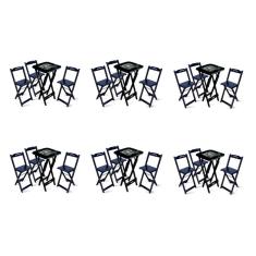 Kit 6 Conjuntos De Mesa Bistrô Dobrável Jack Daniel's Com 3 Banquetas De Madeira Preta