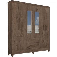 Guarda Roupa Casal Real 6 Portas 2 Gavetas MDP com Espelho Mocaccino Rústico Atualle Moveis
