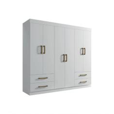 Guarda Roupa Casal Recife 6 Portas 4 Gavetas MDP-MDF Branco Leifer Móveis