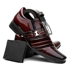 Kit Sapato Social Masculino Verniz com Carteira e Cinto Cor:Vermelho;Tamanho:38
