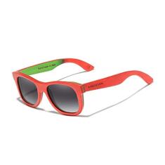 Óculos de Sol Masculino Artesanal Bambu Kingseven Proteção Polarizados UV400 Espelho G5919 (Vermelho)