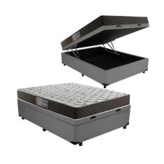 Cama Box Baú Casal Conforto Suede Cinza + Colchão Casal Conforto Espuma D23 Com EPS 20x138x188