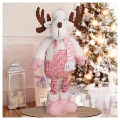 Boneco Natal Rena Rosa Natalina Perna Ajustável 90cm