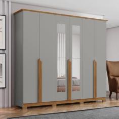 Guarda-roupas Casal 6 Portas 6 Gavetas com Espelho Andréas Cinza/nature