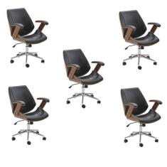 Kit 5 Cadeiras de Escritório Diretor Giratória Office Lisboa Preto