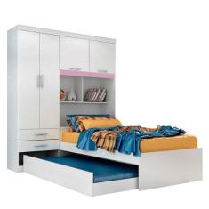 Guarda roupa solteiro com Bicama 4 portas 2 gavetas e Bau Milena ACP M