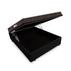Cama Box Baú Casal Colchão Espuma D33 Bordado + Box Suede Preto RC Son
