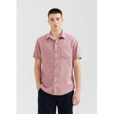 Camisa Básica Masculina Manga Curta Slim Em Linho - Hering, P, Rosa