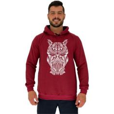 Blusa Moletom Tradicional Com Touca MXD Conceito Coruja, Bordô, M, Mas